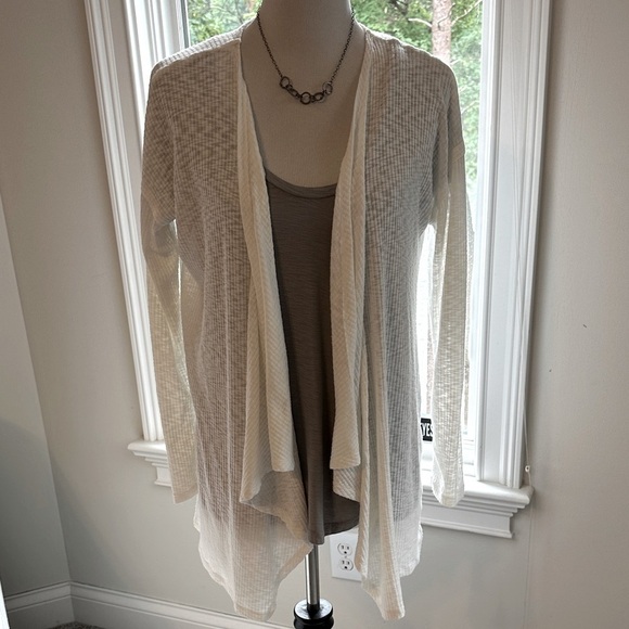 bobeau Sweaters - BOBEAU Waterfall Semi-Sheer Open Cardigan, Ivory, Medium, EUC